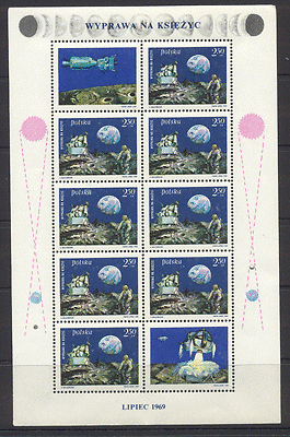 Poland 1969 Space / LUNA Landing / Moon Walk 8v+label s2851