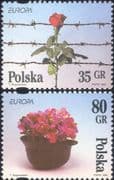 Poland 1995 Europa/ Peace/ Freedom/ Barbed Wire/ Flowers/ Helmet/ War/ Military 2v set (ex1092)