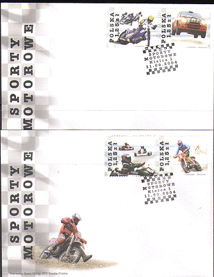 Poland 2004 MOTOR SPORTS / Cycles / Cars 4v on FDC n13572