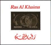 Ras al Khaima GOLD Apollo 15/ Space/ Rocket/ Moon/ Earth/ Astronauts deluxe m/s (b5051)
