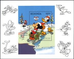 Redonda 1984 Disney/ Christmas/ Greetings/ Donald/ Skating/ Cartoons/ Animation 1v m/s (b3123n)