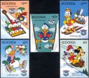 Redonda 1984 Disney/ Christmas/ Greetings/ Donald/ Skiing/ Cartoons 5v set (b6301u)