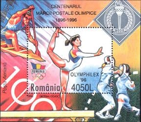Romania 1996  Olymphilex/ Olympic Games/ Gymnast/ Canoe/ Sports/ StampEx  1v m/s  (s3982u)