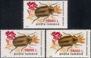 Romania 2000 Beetles/ Flowers /Insects/ Nature/ Surcharges/ Overprints 3v set (n18621b)_