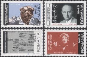 Romania 2000 Fermi/ Piaf/ UN/ Edmund Hilary/ Nuclear Science/ Mountains/ Music/ 4v set (n45971)