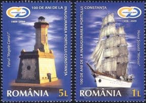 Romania 2009 Constanta Harbour 100th/ Sailing Ship/ Lighthouse/ Boats/ Buildings/ Transport/ Architecture/ Heritage 2v set (n44777)