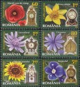 Romania 2013 Flowers/ Antique Clocks/ Timepieces/ Plants/ Nature/ Poppy/ Poppies 6v set (n46120)