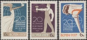 Russia 1965 Workers/ Woman/ Dove/ Torch/ Flames/ Trade Unions/ Federations 3v set (n45309k)