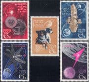 Russia 1966 Space Dogs/ Venus 3/ Luna 10/ Molniya 1/ Capsules/ Moon 5v set (n17797)