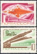 Russia 1968 Trains/ Rail/ Railways/ Electric Locomotives/ Track Laying Wagon/ Map/ Transport 2v set (n17890)