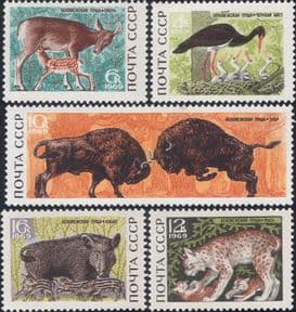 Russia 1969  Stork/ Lynx/ Bison/ Deer/ Boar/ Birds/ Animals/ Nature Reserve   5v set  (n21175)