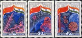 Russia 1984 Soviet-Indian Space Flight/ Rocket/ Satellite/ Radio Dish/ Weather/ Meteorology 3v set (b4495)