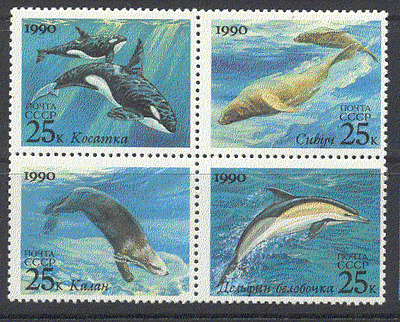 Russia 1990 Marine Life / Whale / Dolphin 4v blk (s1461)