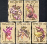 Russia 1991 Orchids/ Flowers/ Plants/ Nature/ Lady's Slipper/ Bee Orchid 5v set (b1190)