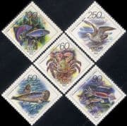 Russia 1993 Marine Life/ Seal/ Salmon/ Squid/ Crab/ Fulmar/ Fish/ Birds 5v set (s706a)