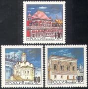 Russia 1993 Moscow Kremlin/ Tower/ Palace/ Church/ Buildings/ Architecture 3v set (n30036)