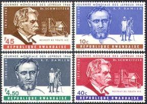 Rwanda 1966 Albert Schweitzer/ Fr Damien/ Leprosy/ People/ Hospital/ Medical/ Health/ Welfare 4v set (n41245)