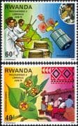 Rwanda 1979 Flowers/ Weaving/ Textiles/ Drums/ Satellite/ StampEx/ Music/ Space 2v set (n22222f)