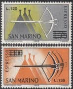 San Marino 1965 Express Postage/ Crossbow/ Shooting/ Sports 2v overprint (n43654)