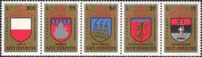 San Marino 1974  Crossbows/ Shields/ Coat-of-Arms/ Heraldry/ Sports  5v strip  (b1406a)