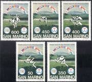 San Marino 1985 Sports/ Games/ Cycling/ Bikes/ Bicycle/ Basketball/ Shooting/ Swimming/ Athletics/ National Flags 5v set (n43378)