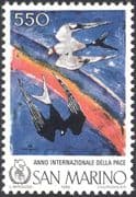 San Marino 1986 International Peace Year/ Swallows/ Birds/ Nature/ Art/ Paintings/ Contemporary/ /Rainbow 1v (n43495)
