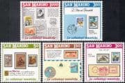 San Marino 1988 Stamp-on-Stamp/ S-on-S/ Zeppelin/ Motorcycle/ Assisi/ Art/ Columbus/ Philately 5v (n44111)