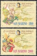 San Marino 1990 Columbus/ America/ Maps/ Fruit/ Transport/ Explorers 2v set (n43349)