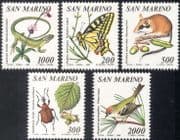 San Marino 1990 Lizard/ Orchids/ Butterfly/ Beetle/ Firecrest/ Dormouse/ Animals/ Birds/ Plants/ Flowers/ Nature/ Conservation 5v set (n43358)