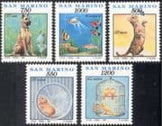 San Marino 1991 Pets/ Dogs/ Cats/ Birds/ Hamster/ Goldfish/ Fish/ Animals 5v set (s2675)