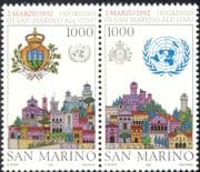 San Marino 1992 UN/ Admission to United Nations/ Buildings/ Architecture/ Coat-of-Arms/ Emblem 2v set pr (n43421)