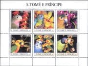 Sao Tome 2003 Parrots/ Budgerigar/ Orchids/ Birds/ Flowers/ Nature 6v m/s (n41407f)