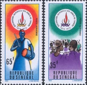 Senegal 1973  Human Rights 25th Anniversary/ Drummer/ People/ Flames Emblem  2v set  (n36597a)