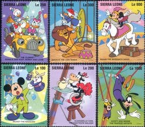 Sierra Leone 1996  Disney/ Circus/ Clowns/ Car/ Horse/ Cartoons/ Animation 6v set  (s437q)