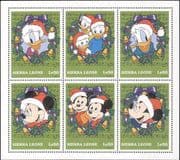 Sierra Leone 1997 Christmas/ Greetings/ Disney/ Mickey/ Pluto/ Donald/ Cartoons 6v sht (b249)