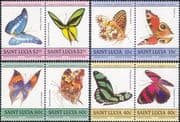 St Lucia 1985  Butterflies/ Insects/ Nature  8v set (4 x pairs)  (b5221g)