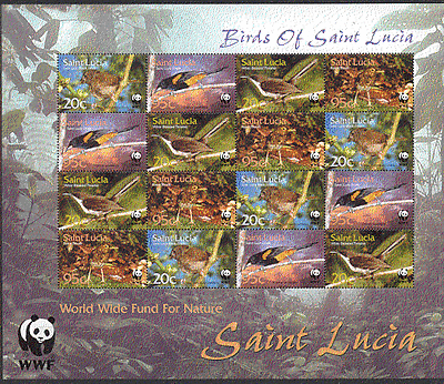 St Lucia 2001 WWF / Endangered Birds / Nature 16v sht b2104