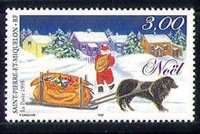St Pierre & Miquelon 1998 Christmas  /  Greetings  /  Santa  /  Dog  /  Sledge  /  Toys 1v (n30513)
