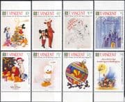 St Vincent 1991 Christmas Cards/ Disney/ Greetings/ Mickey/ Cartoons 8v set (b158f)