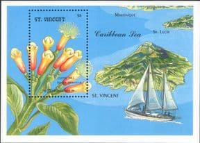St Vincent 1992  Cloves/ Medicinal Plants/ Flowers/ Nature/ Boat/ Map  1v m/s  (s3781z)