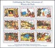 St Vincent 1998 Disney/ Winnie the Pooh/ Tigger/ Piglet/ Films/ Cinema/ Books 9v sht (d00234n)