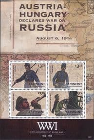 St Vincent 2014  World War One 100th/ WWI/ Army/ Military/ Uniforms  4v m/s  (b4636r)