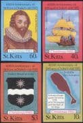 St. Kitts 1985 Christmas/ Francis Drake/ Explorers/ Sailing Ship/ Map 4v set IMPERFORATE b2803