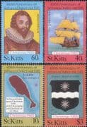 St. Kitts 1985 Christmas/ Sir Francis Drake/ Explorers/ Sailing Ships/ Boats/ Map 4v set (b2803)