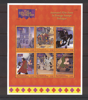 St. Vincent 1996 Disney / HORSE / Hunchback 6v sht n12002