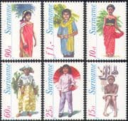 Surinam 1980 Costumes/ Clothes/ Dress/ Textiles/ Design/ Art/ People 6v set (n42207)