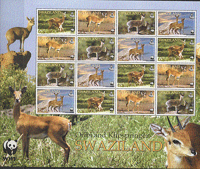 Swaziland 2001 WWF / Oribi / Deer / Wildlife 16v sht (b4446)