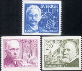 Sweden 1979  Nobel Prize/ Science/ Physics/ Chemistry/ Writing/ Bordet   3v set coils  (n46618)