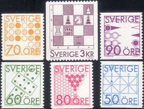 Sweden 1985  Chess/ Backgammon/ Dominoes/ Checkers/ Board Games/ Sports  6v set  (n46600)