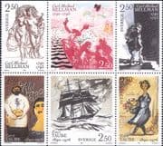Sweden 1990 Bellman/ Taube/ Poets/ Poetry/ Writers/ Art/ Painting 6v pane (b7703w)